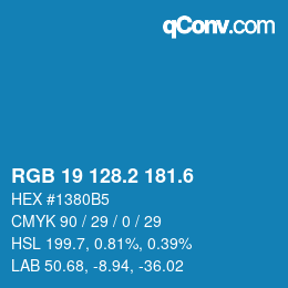 カラーコード: RGB 19 128.2 181.6 | qconv.com