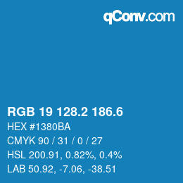 カラーコード: RGB 19 128.2 186.6 | qconv.com