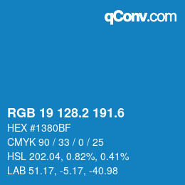 カラーコード: RGB 19 128.2 191.6 | qconv.com