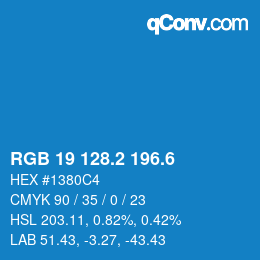 カラーコード: RGB 19 128.2 196.6 | qconv.com