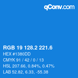 カラーコード: RGB 19 128.2 221.6 | qconv.com