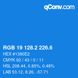 カラーコード: RGB 19 128.2 226.6 | qconv.com