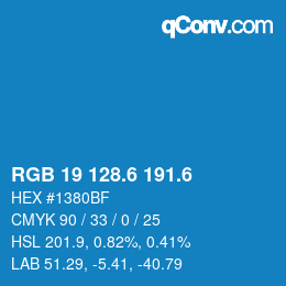 カラーコード: RGB 19 128.6 191.6 | qconv.com