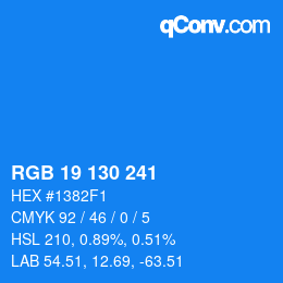 Color code: RGB 19 130 241 | qconv.com
