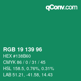 カラーコード: RGB 19 139 96 | qconv.com