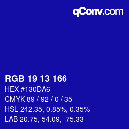 Color code: RGB 19 13 166 | qconv.com