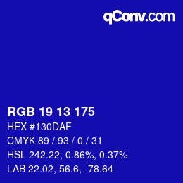 Color code: RGB 19 13 175 | qconv.com