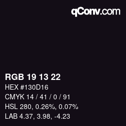 カラーコード: RGB 19 13 22 | qconv.com