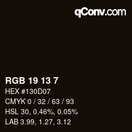Farbcode: RGB 19 13 7 | qconv.com