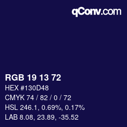 Color code: RGB 19 13 72 | qconv.com