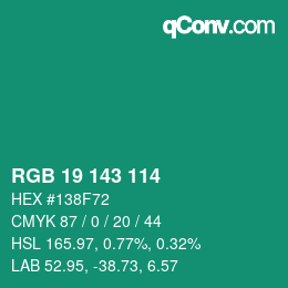 カラーコード: RGB 19 143 114 | qconv.com