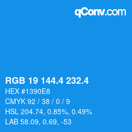 カラーコード: RGB 19 144.4 232.4 | qconv.com