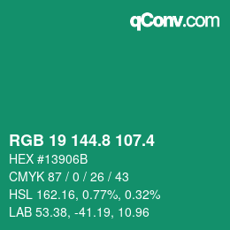 カラーコード: RGB 19 144.8 107.4 | qconv.com