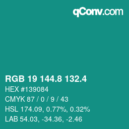 カラーコード: RGB 19 144.8 132.4 | qconv.com