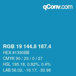 カラーコード: RGB 19 144.8 187.4 | qconv.com