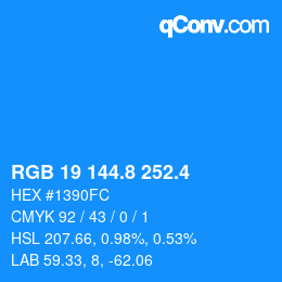 カラーコード: RGB 19 144.8 252.4 | qconv.com