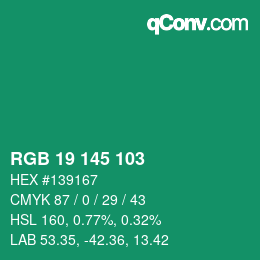 Color code: RGB 19 145 103 | qconv.com