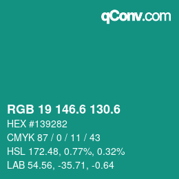 カラーコード: RGB 19 146.6 130.6 | qconv.com