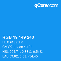 カラーコード: RGB 19 149 240 | qconv.com