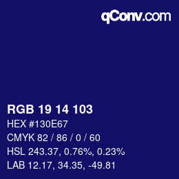 Color code: RGB 19 14 103 | qconv.com