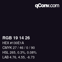 Color code: RGB 19 14 26 | qconv.com