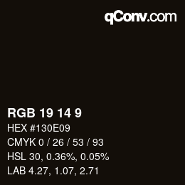 Color code: RGB 19 14 9 | qconv.com