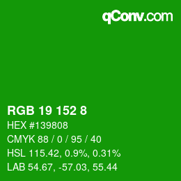 カラーコード: RGB 19 152 8 | qconv.com