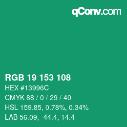 カラーコード: RGB 19 153 108 | qconv.com