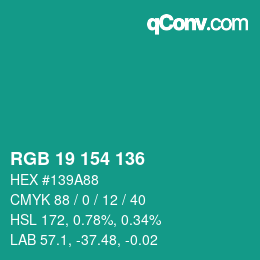 Color code: RGB 19 154 136 | qconv.com