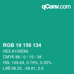 カラーコード: RGB 19 158 134 | qconv.com