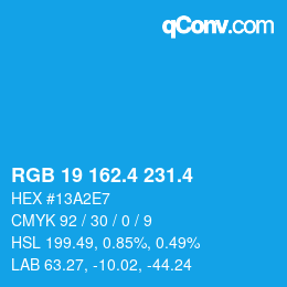 カラーコード: RGB 19 162.4 231.4 | qconv.com