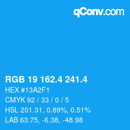 カラーコード: RGB 19 162.4 241.4 | qconv.com