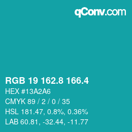 カラーコード: RGB 19 162.8 166.4 | qconv.com