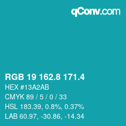 カラーコード: RGB 19 162.8 171.4 | qconv.com