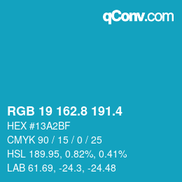 カラーコード: RGB 19 162.8 191.4 | qconv.com