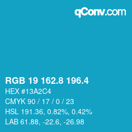 カラーコード: RGB 19 162.8 196.4 | qconv.com