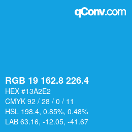 カラーコード: RGB 19 162.8 226.4 | qconv.com