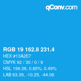 カラーコード: RGB 19 162.8 231.4 | qconv.com