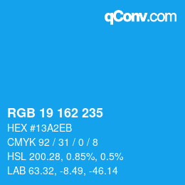Color code: RGB 19 162 235 | qconv.com