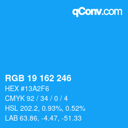 カラーコード: RGB 19 162 246 | qconv.com