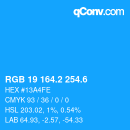 カラーコード: RGB 19 164.2 254.6 | qconv.com