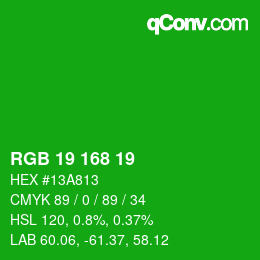 Color code: RGB 19 168 19 | qconv.com