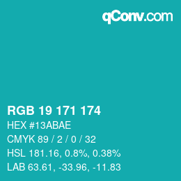 カラーコード: RGB 19 171 174 | qconv.com