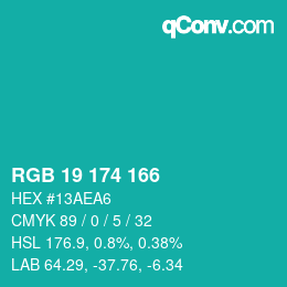 Color code: RGB 19 174 166 | qconv.com