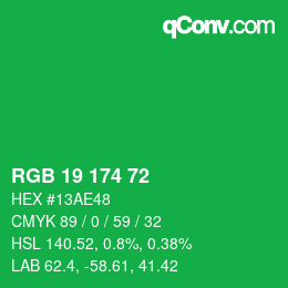 Color code: RGB 19 174 72 | qconv.com