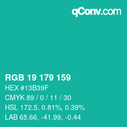 カラーコード: RGB 19 179 159 | qconv.com