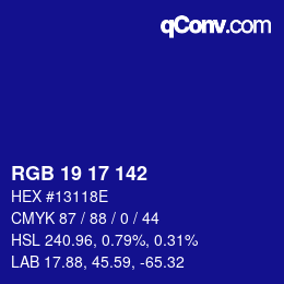 Color code: RGB 19 17 142 | qconv.com
