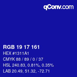 Color code: RGB 19 17 161 | qconv.com
