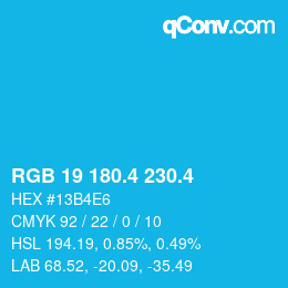 カラーコード: RGB 19 180.4 230.4 | qconv.com