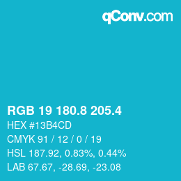 カラーコード: RGB 19 180.8 205.4 | qconv.com